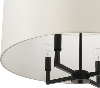 Globe Electric 67000065 4-Light Chandelier, Matte Black, Beige Fabric Shade, Modern Hanging Light for Kitchen Island, Dining Room Table or Hallway, Candelabra Base, Dimmer Switch Compatible