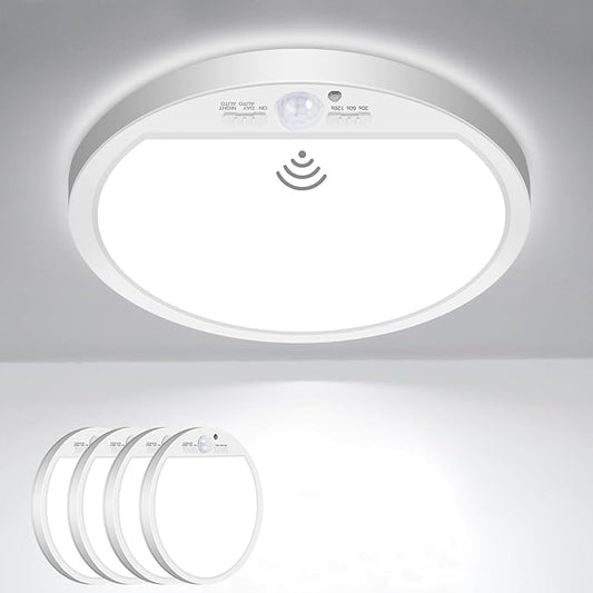 slochi 4Pack Motion Sensor Light Indoor Wired, 8.7 Inch 3000K/4000K/6500K Closet Lights Motion Sensored, 18W 1800LM Flush Mount Ceiling Light for Hallway Pantry Stairwell Porch, White