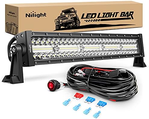 Nilight Led Light Bar 22Inch 480W Triple Row Flood Spot Combo Waterproof Off Road Driving Lighting with Off-Road Wiring Harness for Boat Trucks Pickup SUV ATV UTV, 2 Years Warranty