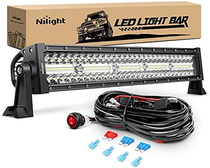 Nilight Led Light Bar 22Inch 480W Triple Row Flood Spot Combo Waterproof Off Road Driving Lighting with Off-Road Wiring Harness for Boat Trucks Pickup SUV ATV UTV, 2 Years Warranty