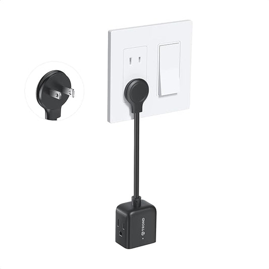 TROND Polarized 2 Prong to 3 Prong Outlet Adapter with 6 Inch Cord, Small 3 Way Outlet Extender No Blocking, Two Prong Flat Plug for Non-Ground Socket in Old Home Office Hotel Behind Furniture, Black