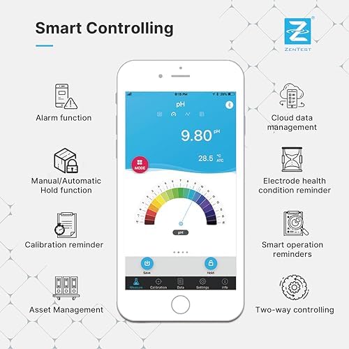 Apera Instruments PC60-Z Bluetooth Multi-Parameter pH/Conductivity/TDS/Salinity/Resistivity Smart Meter Tester Powered by ZenTest Mobile App with Cloud-Based Datalogger