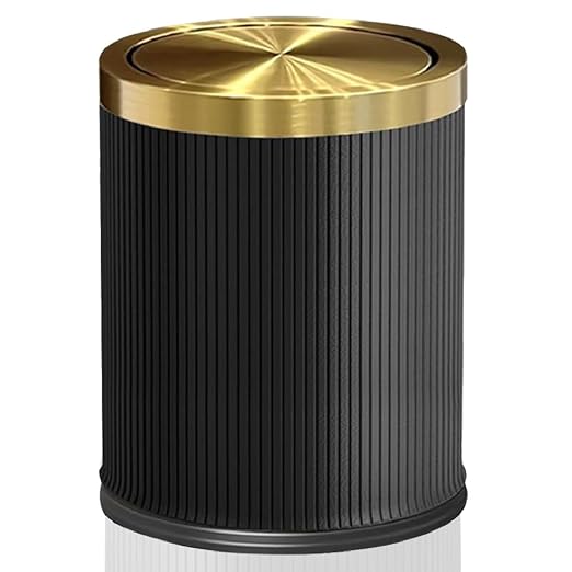 4 Gallon Bathroom Trash Can with Lid, Black Leather Garbage Can, Modern, Bedroom Wastebaskets, for Kitchen Powder Room Hotel Office (15L Black)