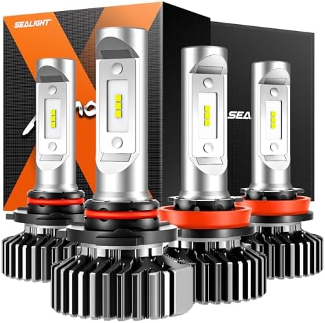 SEALIGHT 9005 H11 Fog Light Bulbs Combo with 1200 Feet High Visibility, 168,000LM Super Bright H11/H8 9005/HB3 Lights Bulbs, Plug and Play, Pack of 4