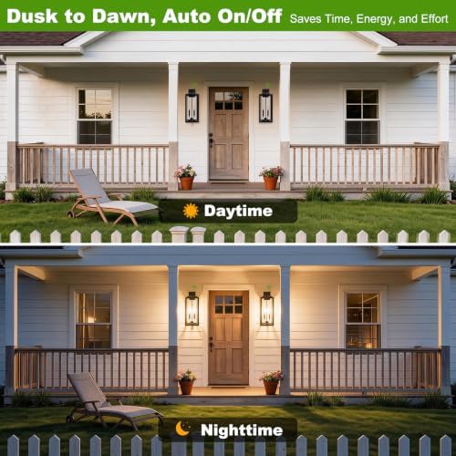 Extra Large 24 Inch Outdoor Wall Lights, Dusk to Dawn Sensor, Black, 2-Pack