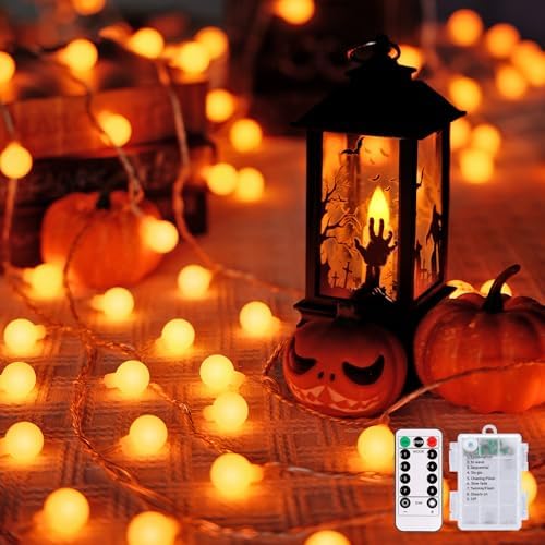 JMEXSUSS 100 LED Globe Orange Halloween Lights Battery Operated