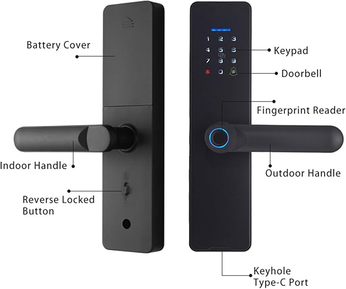 Smart Lock WiFi Keyless Entry Door Lock TY APP, Fingerprint, Password, Card, Mechanical Key Unlocking Methods Door Lock for 35-60mm Thickness Office Home Bedroom Door
