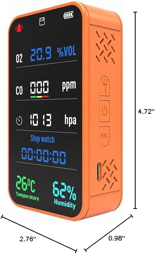 7-in-1 Portable Oxygen Monitor, Environmental O2 Monitor with Air Pressure, Temperature, Humidity, Stopwatch Rechargeable 3000mAh Battery, SD Card Data Logging Device for Hiking, Camping & Outdoor Use