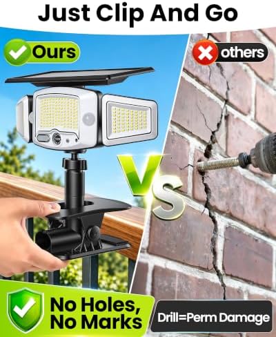 4000mAh Clip on Solar Lights Outdoor, 2500LM Motion Sensor Outdoor Lights with Digital Display, 270° Wide Angle &Dual PIR Sensors, IP65 Waterproof Solar Flood Lights for Fence Yard Deck Camping（2Pack）