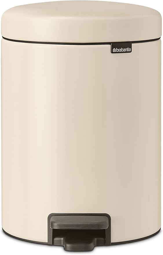 Brabantia New Icon Step Trash Can (1.3 Gal/Soft Beige) Soft Closing Kitchen Garbage/Recycling Can with Removable Bucket