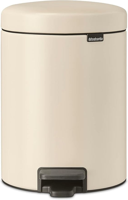 Brabantia New Icon Step Trash Can (1.3 Gal/Soft Beige) Soft Closing Kitchen Garbage/Recycling Can with Removable Bucket
