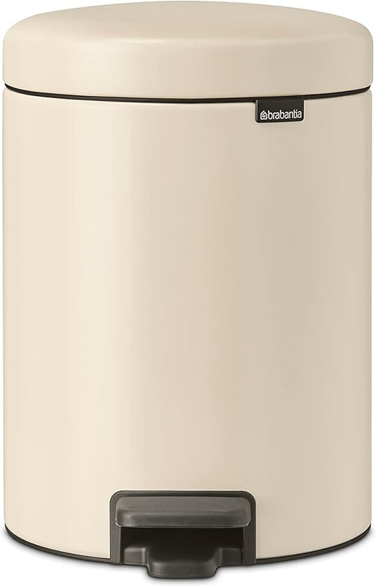 Brabantia New Icon Step Trash Can (1.3 Gal/Soft Beige) Soft Closing Kitchen Garbage/Recycling Can with Removable Bucket