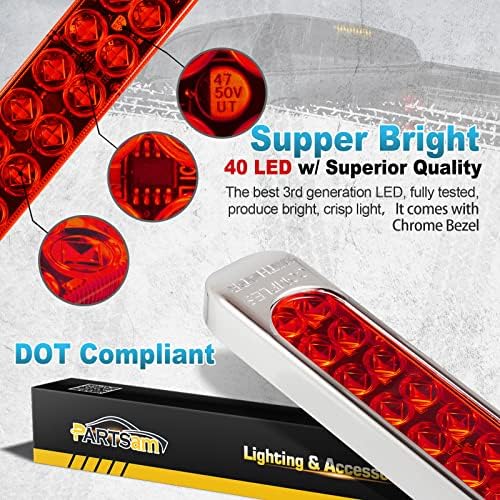 Partsam Waterproof 17" Inch High Power 40 LED Red Utility Trailer Truck RV Stop Tail Turn 3rd Brake Marker Identification Light Bar w/Chrome Bezel DOT Compliant (Pack of 2)