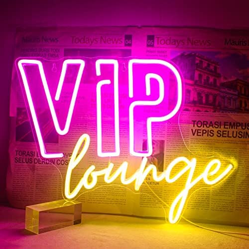 Horseneon VIP Lounge Neon Signs for Wall Decor, VIP Neon Lights Signs for Room Decor, Led Light Up Sign with USB Powered for Bar, Hotel, Cafe, VIP Room, Home Decoration (Pink& yellow)