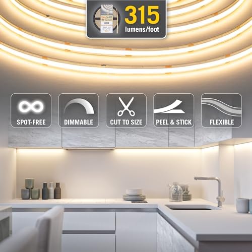 Armacost Lighting RibbonFlex Pro 24V White COB LED Strip Light Tape 3000K, 315 Lumens/Ft, 10M 172250