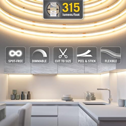Armacost Lighting RibbonFlex Pro 24V White COB LED Strip Light Tape 3000K, 315 Lumens/Ft, 10M 172250