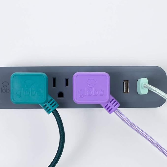 Globe Electric 78249 6ft 3-Outlet USB Surge Protector Power Strip, 2X USB Ports, 2.4 Amps Combined, Black Finish, Right Angle Plug, Compatible with All Charging Devices, Electronic Accessories