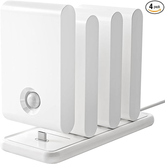 EZVALO Motion Sensor Stair Lights Indoor, Rechargeable Night Lights with Magnetic & Dimmable, Auto On/Off 3000K Soft White, Stick-On for Stairs, Hallway, Bathroom (4 Pack with Charging Station)