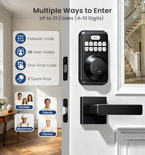 Veise DK01-B Keyless Entry Deadbolt Lock with Handle Set, Matte Black