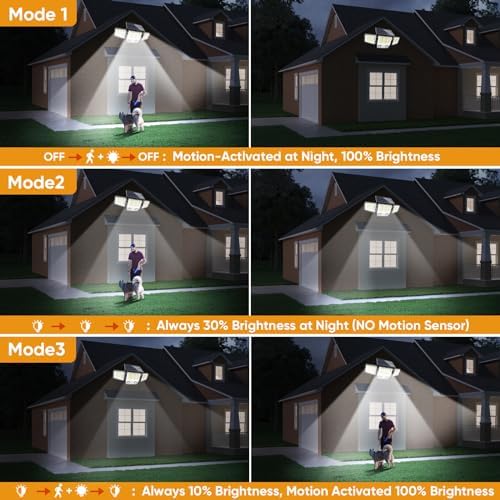 MDCMDCM Solar Motion Sensor Outdoor Lights Waterproof - 3000LM 3 Modes Security Lights Outdoor 270° Illumination IP65 LED Solar Flood Wall Light for Garden Yard Patio Pathway