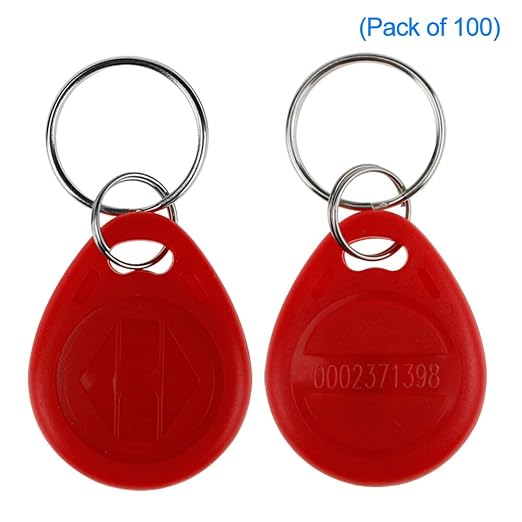 LIBO 125KHz Smart ID Key Tag Card RFID Access Control Key Card Proximity EM4100 TK4100 Keyfobs Keychains NFC Token Badge Holder (Red, Pack of 100)
