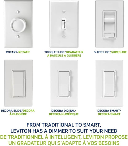 Leviton SureSlide LED Advanced Dimmer Switch for 150W Dimmable LED, Halogen and Incandescent Bulbs and Fixtures, 66741-I, Ivory