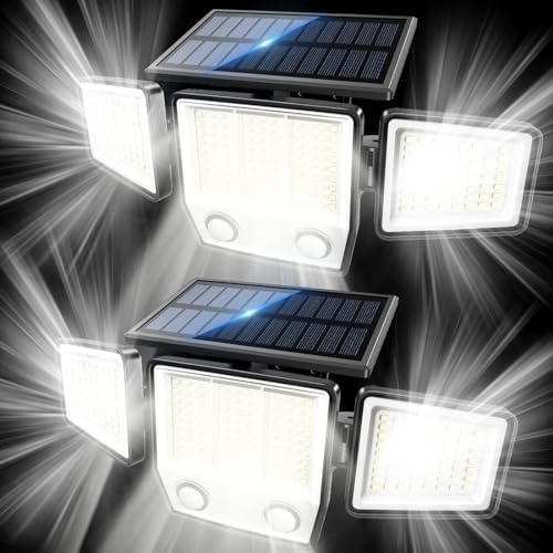 MDCMDCM Solar Motion Lights Outdoor Waterproof - 3000LM LED Security Lights Motion Outdoor with Dual PIR, 270° Wide Angle IP65 Solar Flood Lights Outdoor for Yard Garage Patio Fence Garden