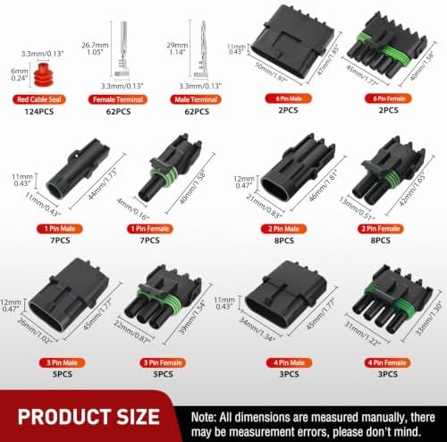 Nilight 298PCS 1 2 3 4 6 Pin Waterproof Automotive Electrical Connector Kit
