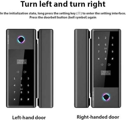 Smart Lock Glass Door Lock WiFi Remote Unlocking TY APP Fingerprint Password IC Card Mechanical Key Unlocking Methods Door Lock Interchangeable Lock Body Direction for 10-12mm Thickness