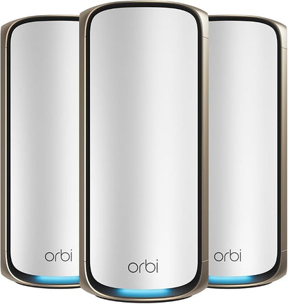 NETGEAR Orbi 970 Series (2026 Release) WiFi 7 Mesh System, 3 Pack | Router + 2 Satellite Extenders, up to 10,000 sq ft, 27 Gbps, 200 Devices, Quad-Band, supports 10 Gig Internet plan, RBE973