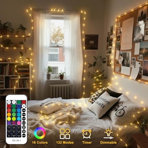 OMIKA Fairy Lights Plug in, 16 Color Changing, 40ft 120 LED Twinkle Lights with Remote Timer, 132 Modes Firefly Decorative Lighting for Bedroom Wedding Christmas Tree Halloween Décor