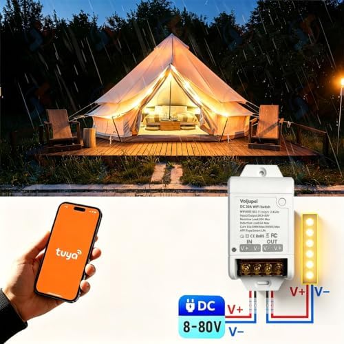 Tuya 30A DC 8-80V WiFi Remote Switch Heavy Duty for RV Solar Pump LEDLight
