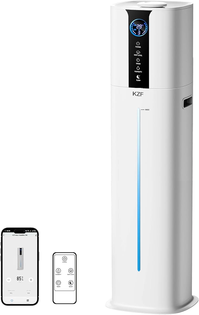 KZF 9L Smart Humidifiers for Bedroom Large Room, 2.3Gal Cool Mist Top Fill Diffuser App & Remote Control, 3 Mist Modes, Quiet Humidifier for Home Office Plant (App Control, White)