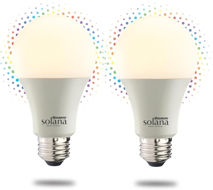 Bulbrite Solana WiFi LED Smart Bulb, 60 Watt Equivalent, A19 90 CRI Tunable White and Color Changing Dimmable Light Bulb, Compatible with Alexa and Google Home, 2 Pack