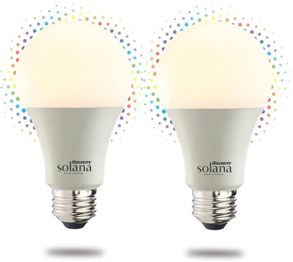 Bulbrite Solana WiFi LED Smart Bulb, 60 Watt Equivalent, A19 90 CRI Tunable White and Color Changing Dimmable Light Bulb, Compatible with Alexa and Google Home, 2 Pack