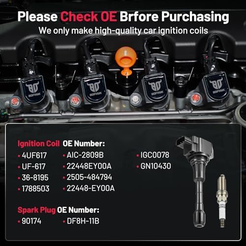 BDFHYK Ignition Coil UF617 and Spark Plug 90174 Nissan 370Z 2009-2020