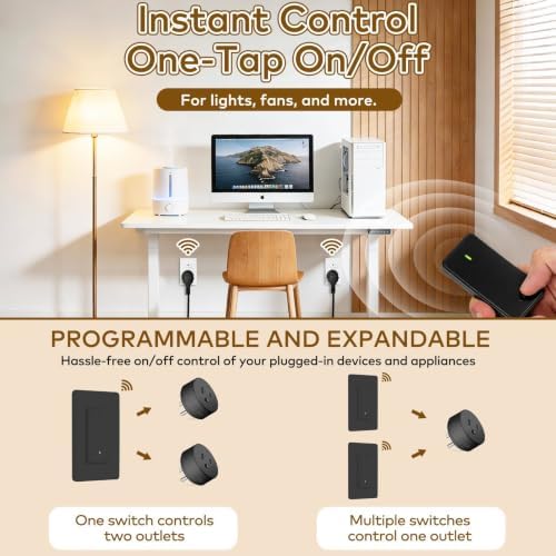 Remote Switch Outlet,NineLeaf Remote Control Outlet Plug with Switch | Wireless On/Off Light Switches Wall Mounted,15A/1500W LED,TUV List,No Wiring Needed,500ft RF,for Lamp,Fans,Household,Black