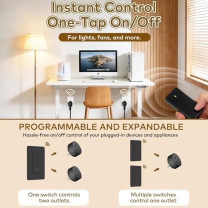 Remote Switch Outlet,NineLeaf Remote Control Outlet Plug with Switch | Wireless On/Off Light Switches Wall Mounted,15A/1500W LED,TUV List,No Wiring Needed,500ft RF,for Lamp,Fans,Household,Black