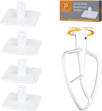 4 Pack Stand Mixer Attachment Holders Compatible with Kitchenaid Mixer Accessories, Dough Hooks,Wire Whip,Flex Edge Beater, Flat Beater Organizer(White)
