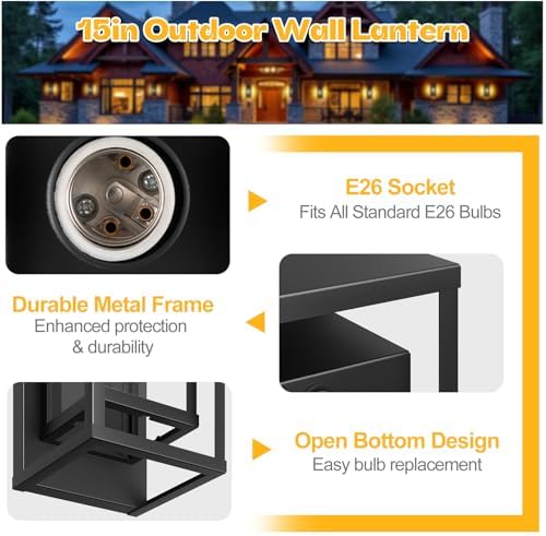 15" Outdoor Wall Lights 2 Pack Large Exterior Lighting Fixtures