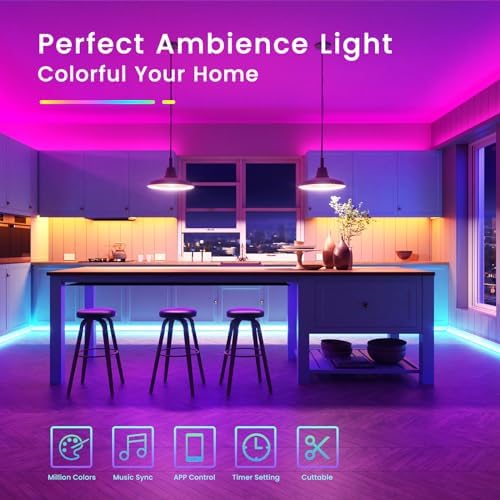 TJOY 50ft Bluetooth LED Strip Lights, Music Sync 5050 LED Light Strip RGB Color Changing LED Lights Strip with Phone Remote, LED Lights for Bedroom Kitchen TV Party TIKTOK DIY (APP+Remote +Mic)