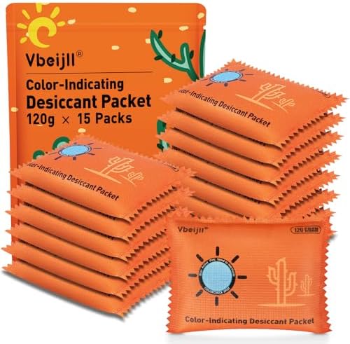 120 Gram (15 Pack) Color-Indicating Desiccant Packs for Storage