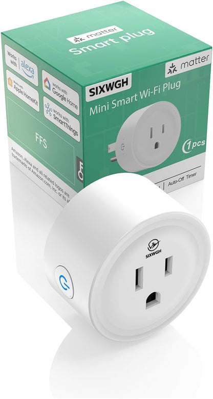 Smart Plug, Matter Compatible, Matter Hub Required, Easy Setup(FFS:Frustration-Free Setup), Work with Alexa, Google Home, Apple HomeKit(Siri)& SmartThings, 2.4 GHz Wi-Fi only (1 Pack)