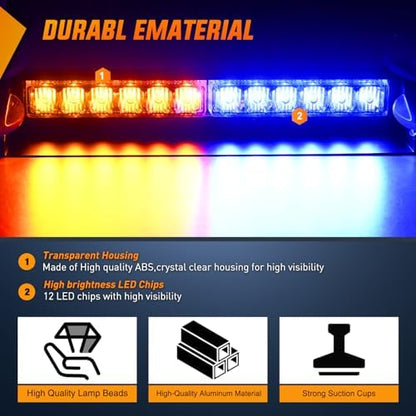 Nilight 12LED Traffic Advisor Strobe Light Bar Amber Blue Hazard Safety