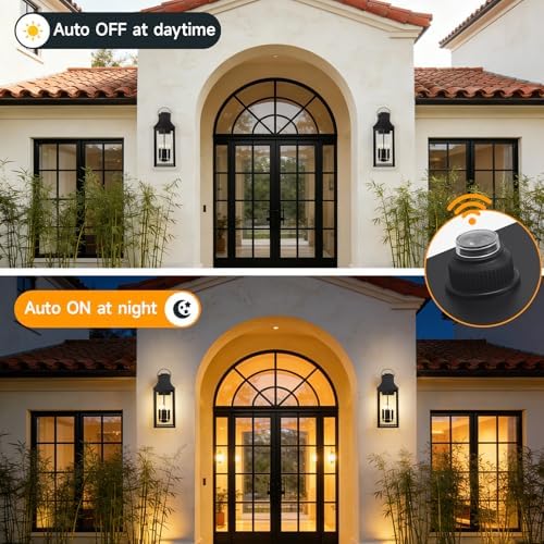 25'' Dusk Dawn Outdoor Wall Light, Large Black Exterior Porch Light Fixture
