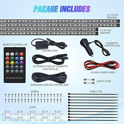 Nilight 4PCS RGB LED Underglow Lights for Cars with Wireless Remote