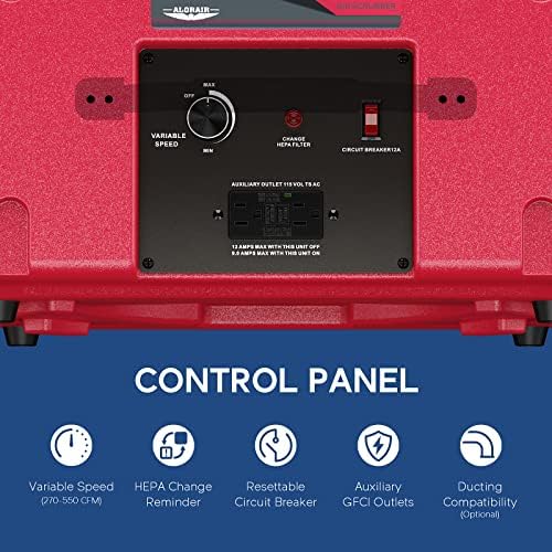 AlorAir CleanShield HEPA 550 - Heavy Duty Commercial Air Scrubber HEPA Filter System, 25' Power Cord with Lighted End and Roto-Molded Unbreakable Housing Air Cleaner, cETL Listed, Red (Pack of 8)