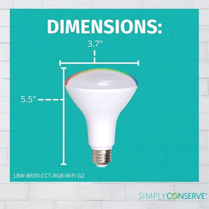 Simply Conserve 65-Watt Equivalent BR30 Smart Bluetooth LED Light Bulb with E26 Base Color Select (8-Pk)