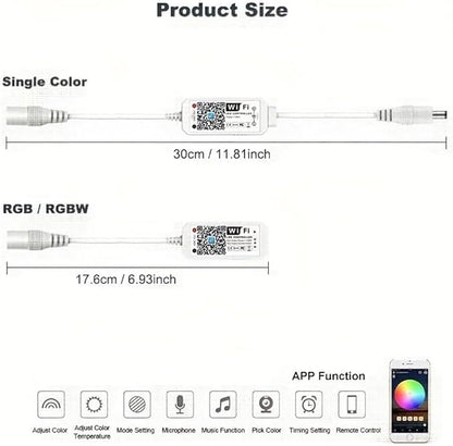 WiFi RGB Controller Magic Home APP Compatible with Alexa Google Home for DC12-24V RGB LED Strip Light Voice Dimmer (WiFi, RGB)