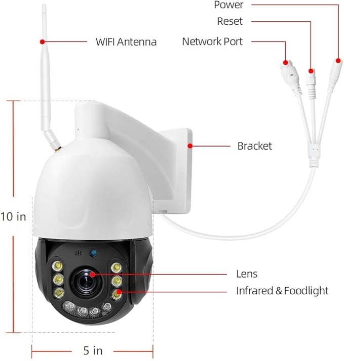5MP 30X Optical Zoom Security PTZ Camera, WiFi 2.4GHz 5GHz Speed Dome Wireless IP Camera, Motion Detection Auto Tracking Outdoor Color Night Vision Infrared 390ft